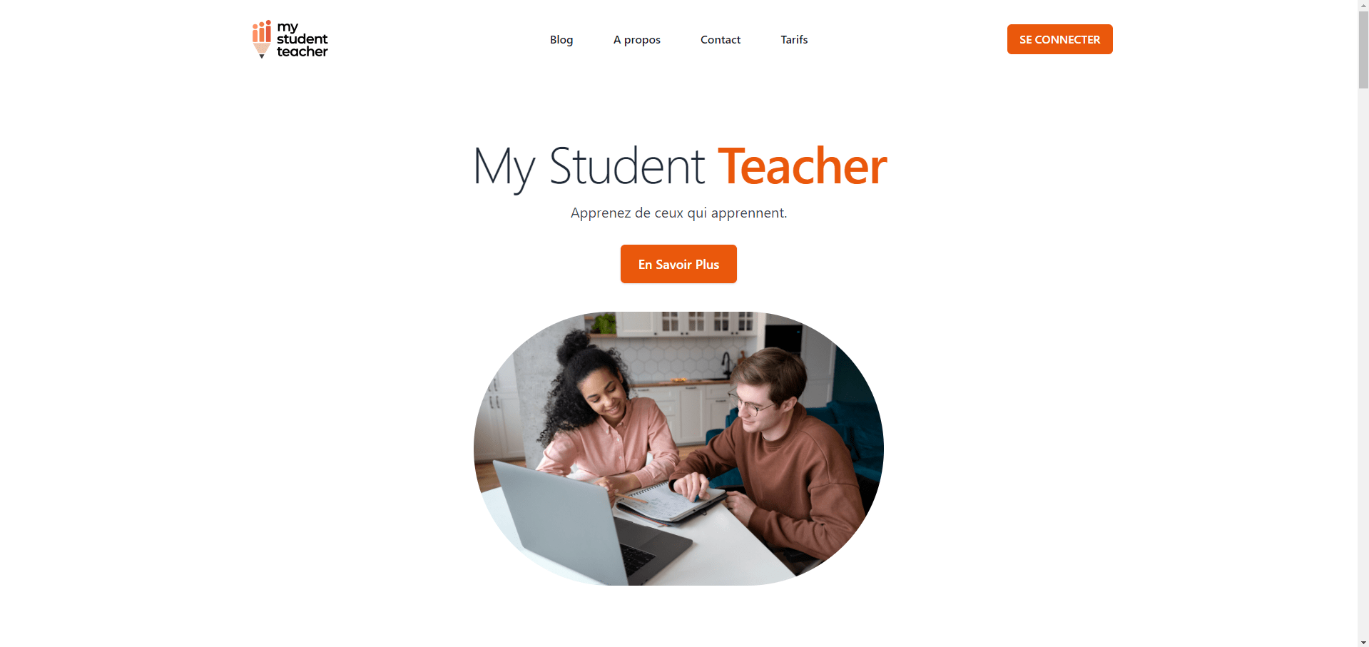 Landing page of My Student teacher new website