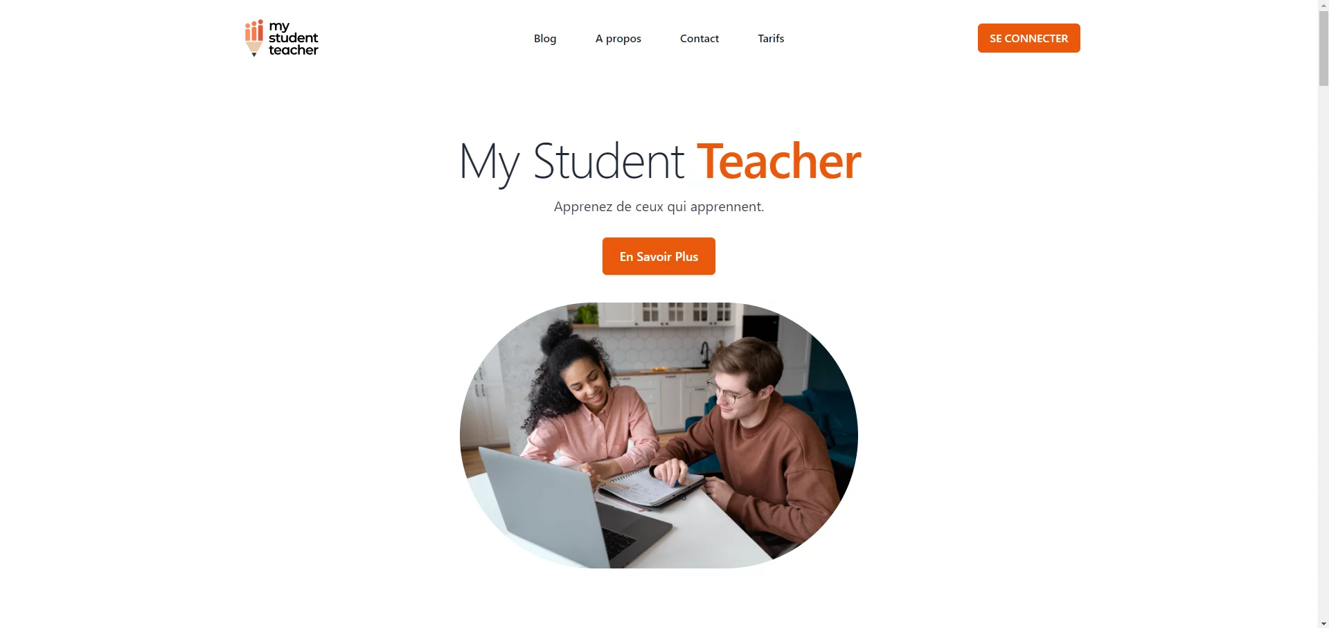 Landing page of My Student teacher new website